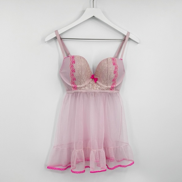 Victoria’s Secret Pink Lace Sheer Push Up Slip Bra Size 34D - Picture 1 of 8